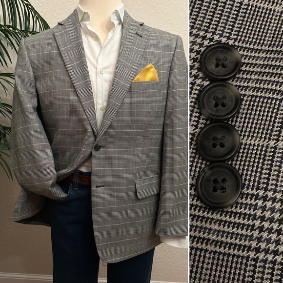 STAFFORD MENS BLAZER SIZE 42 GLEN CHECK PLAID SPORT COAT SUIT JACKET CLASSIC FIT